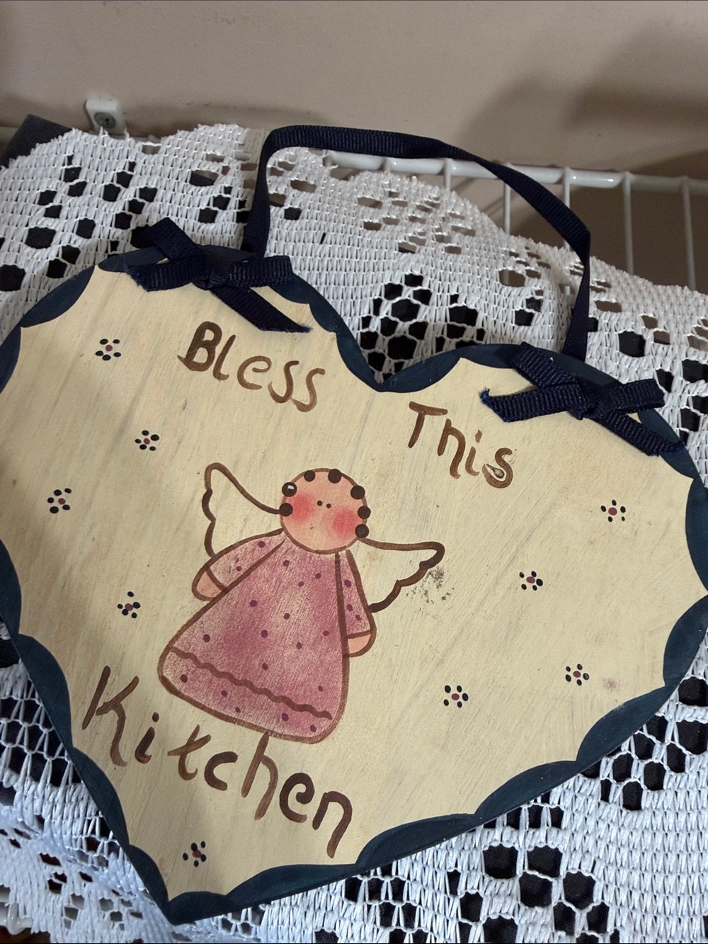 Bless This Kitchen Heart Wall Plaque - Pink Angel Decoration